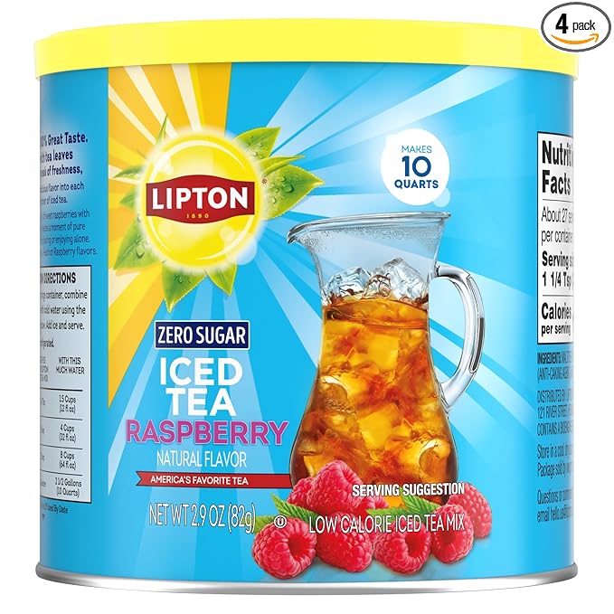 Lipton Diet Raspberry Sugar Free Iced Tea Mix 2.6 OZ (Pack of 4)