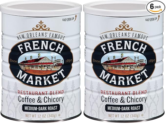 French Market Coffee Coffee and Chicory Dark Roast Ground Coffee 12 Ounce Can 3 Count (Pack of 2)