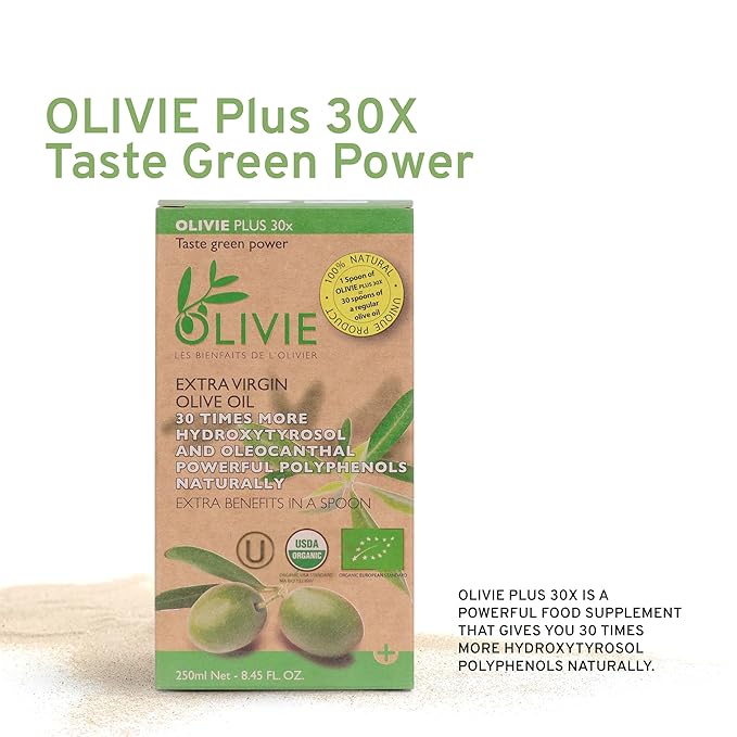 Organic High Polyphenol Rich Extra Virgin Olive Oil OLIVIE PLUS 30X | Moroccan Desert Olive Oil | EVOO | Organic Kosher | 250 ml Glass Bottle