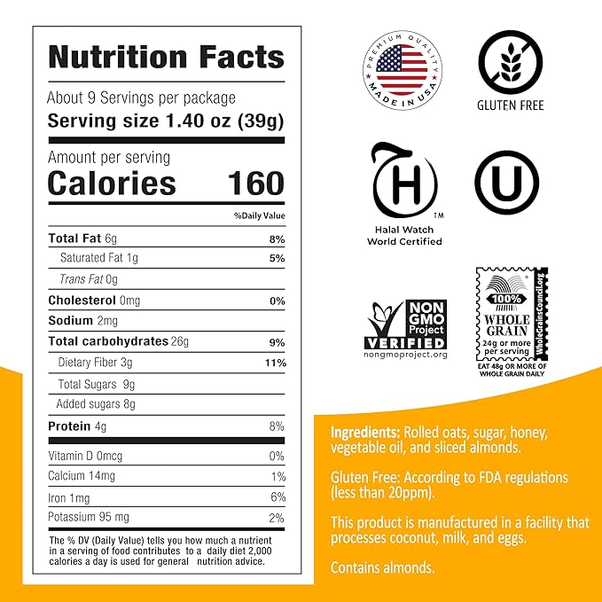Avelina Honey Almond Granola 12.3 oz (Pack of 6)