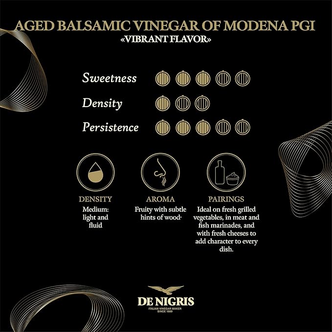 De Nigris Balsamic Vinegar Of Modena Excellence Line Yellow Eagle Vibrant Flavor 85 Oz (250ml) | Balsamic Vinegar From Modena Italy Strong And Velvety Taste Aged