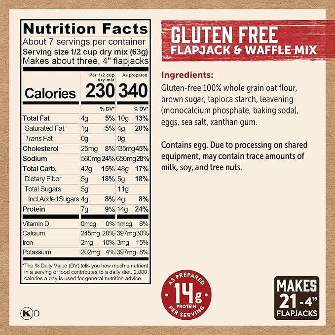 Kodiak Cakes Frontier Oat Gluten Free Protein Pancake and Waffle Mix 16oz (Pack of 6)