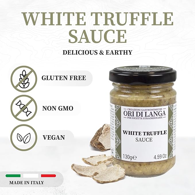 Alba White Truffle Sauce - Gourmet Truffle Pasta Sauce Made with Mushrooms &amp White Truffles Foraged in Italy All Natural Vegan Italian Food Products from Italy Non-GMO - Ori di Langa - 4.59 oz