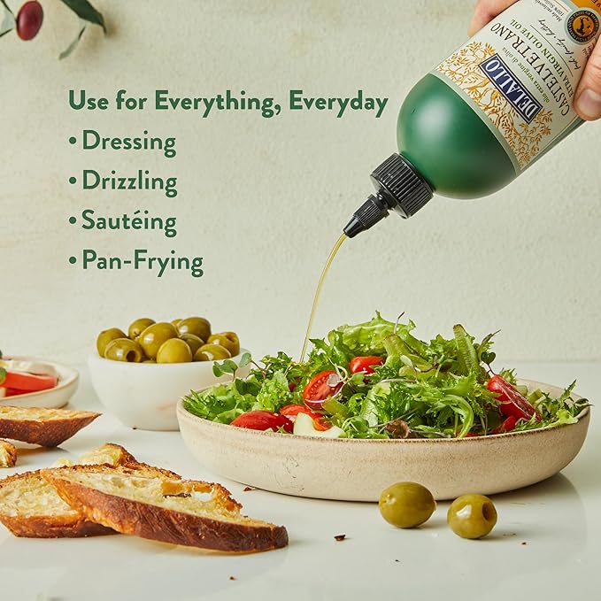 DeLallo Castelvetrano Extra Virgin Olive Oil 16.9 Ounce Squeeze Bottle (3 Pack) Made in Italy Made with 100% Sicilian Olives For Cooking and Drizzling All Natural Non-GMO