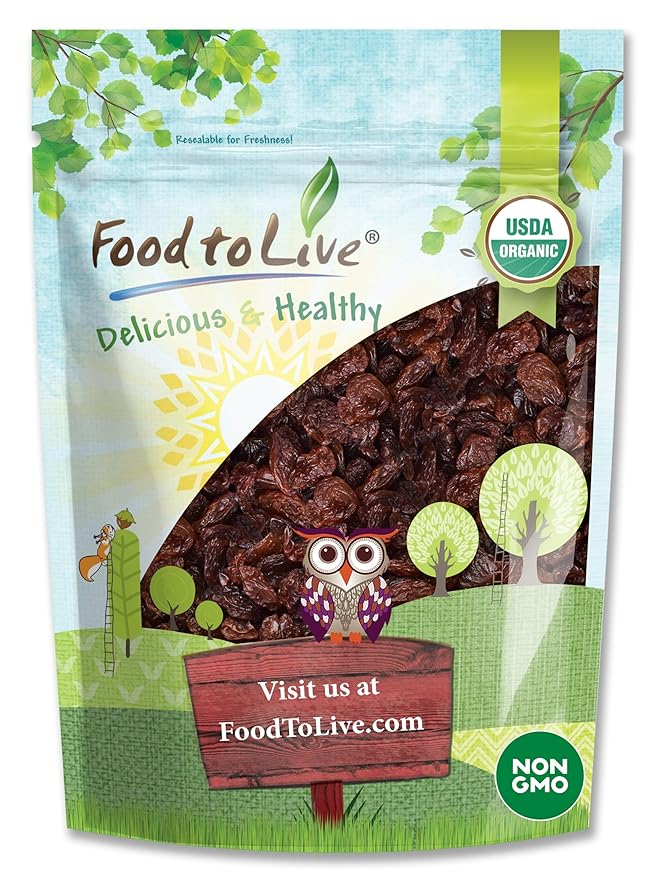 Food to Live Organic Sultana Raisins 5 Pounds - Non-GMO Unsweetened Unsulfured Lightly Coated with Organic Sunflower Oil Vegan Paleo Friendly Bulk. No Sugar Added. Vitis Vinifera Linne