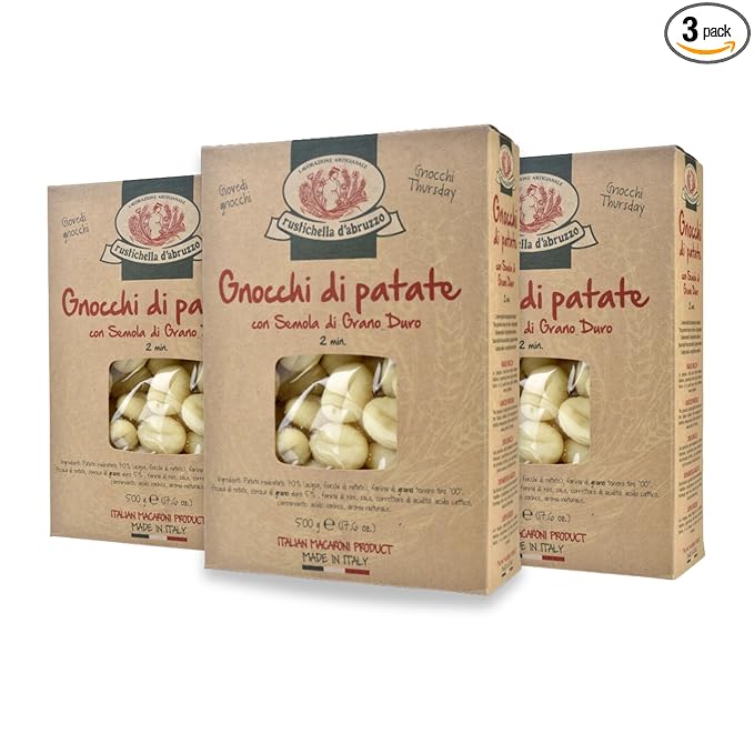 Rustichella d'Abruzzo Potato Gnocchi (Pack of 3) 500g Traditional Italian Dumplings - Soft Pillowy Texture - Cooks in Just 2 Minutes - Perfect for Hearty Sauces