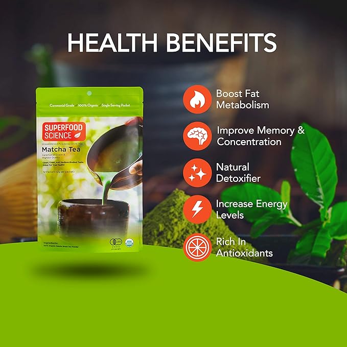 Matcha Ceremonial Grade Pure Uji Matcha Powder Organic 12 Unsweetened Organic Japanese Tea Packets ECGC L-Theanine Chlorophyll in Green Vibrance Powder Tasty Hot and Ice Green Tea 2 g/packet
