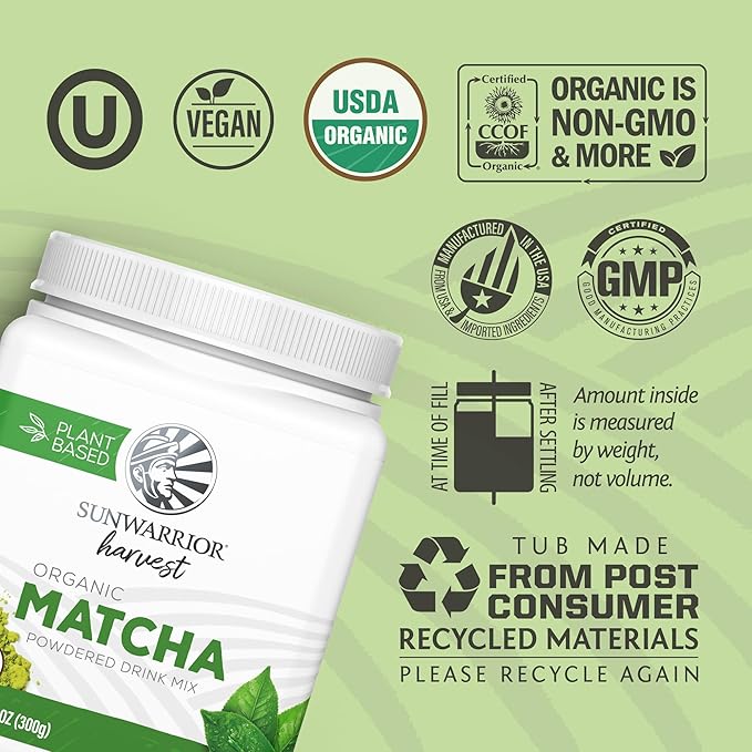 Organic Matcha Green Tea Powder Culinary Grade Matcha for Smoothies Baking Lattes Vegan Sugar &amp Dairy Free 225 Servings Sunwarrior