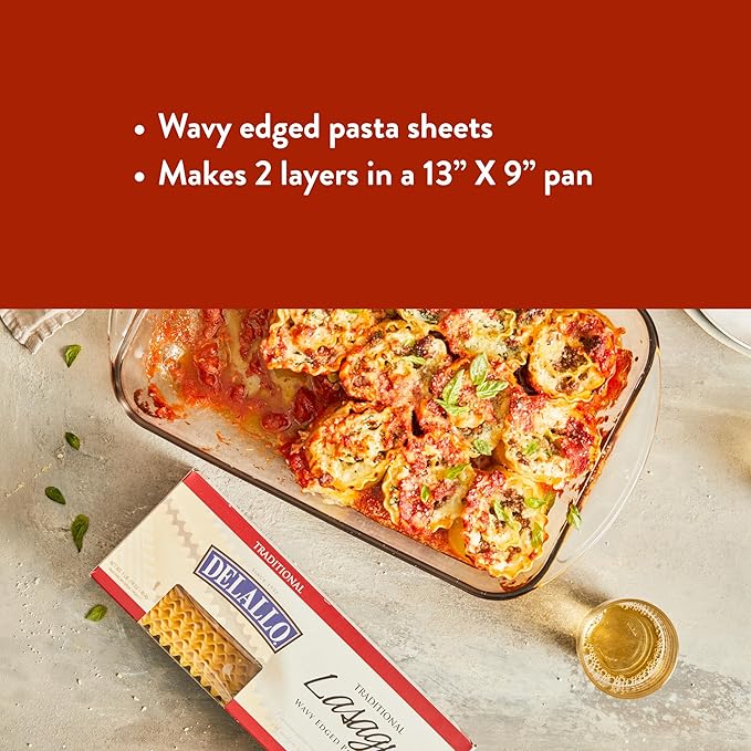 DeLallo Lasagna Sheets 13.2 Ounce Box Classic Italian Recipe Made with 100% Durum Wheat Semolina Flour Made in Italy Vegan Non-GMO (6 Pack)