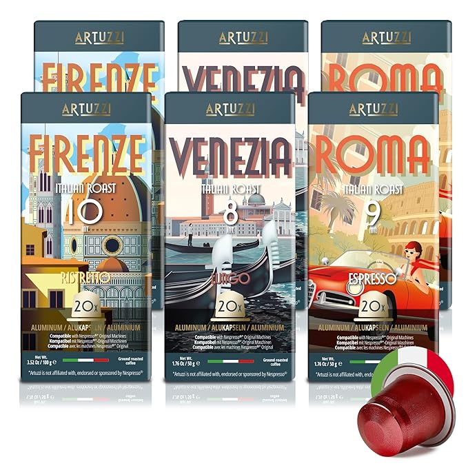 Artuzzi 120ct Compatible Nespresso Coffee Pods For Nespresso Original Machines | Espresso Ristretto Lungo Coffee Capsules | Espresso Variety Pack I Aluminum &amp Recyclable