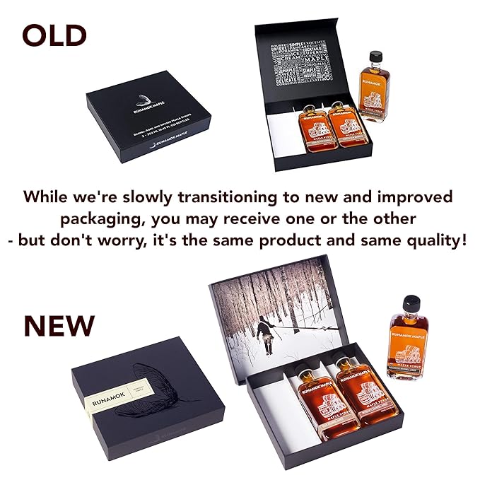 Runamok Maple Syrup Gift Box | Barrel-Aged Selection | Special Present For Holidays| Bourbon Whiskey &amp Rum Barrel-Aged Maple Syrup | 3 Bottles of Real Maple Syrup | 8.45 Fl Oz (250mL)