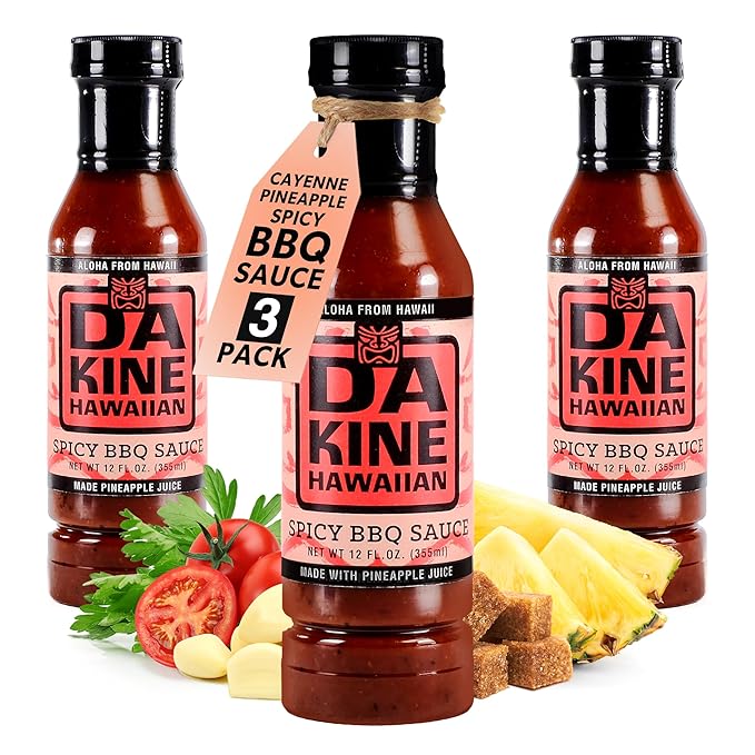 Da Kine Hawaiian Spicy BBQ Sauce Premium Gourmet Barbecue Sauce Made in Small Batches Gluten-Free BBQ Sauce for Meat Fish and Vegetables - Spicy (3 Pack)