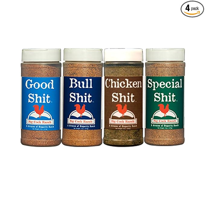 Big Cock Ranch Gourmet Seasoning Bundle All-Purpose Special Shit 13oz Bull Shit for Steak 12oz Good Shit Sweet N' Salty 11oz and Chicken Shit 12oz Gluten-Free and No MSG
