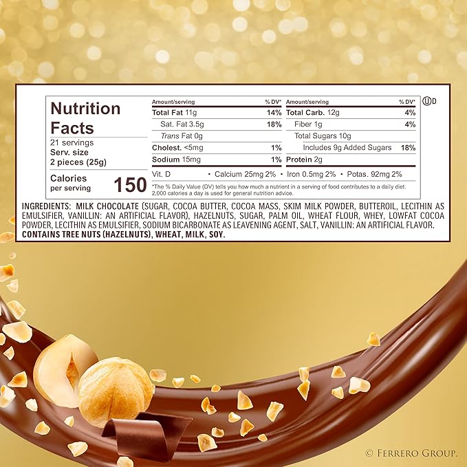 Ferrero Rocher Gourmet Hazelnut Milk Chocolate Gift Box 42 Individually Wrapped Chocolates 18.5 oz