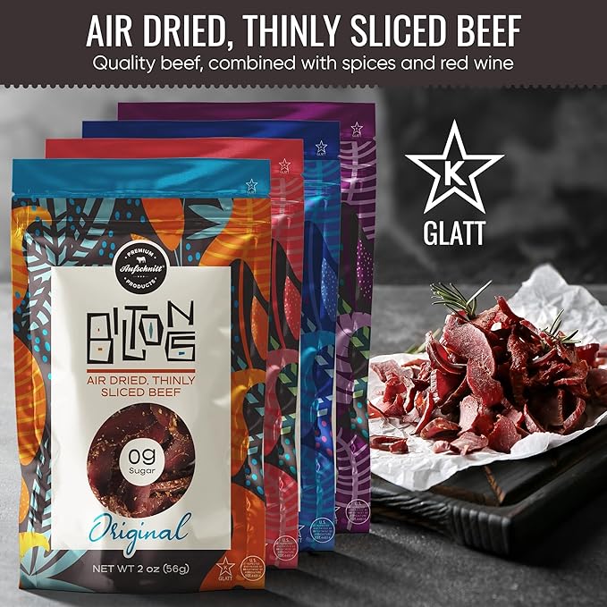 Aufschnitt Biltong Beef Jerky Slices South African Style Beef - Air Dried No Sugar All Natural Ingredients Gluten Free Made in USA Variety 2oz 3 Pack