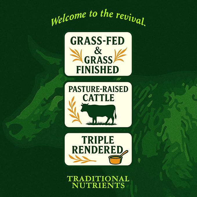 Pasture Raised Beef Tallow Grass-Fed &amp Grass-Finished Made from Beef Suet for more nutrients Glass Jar
