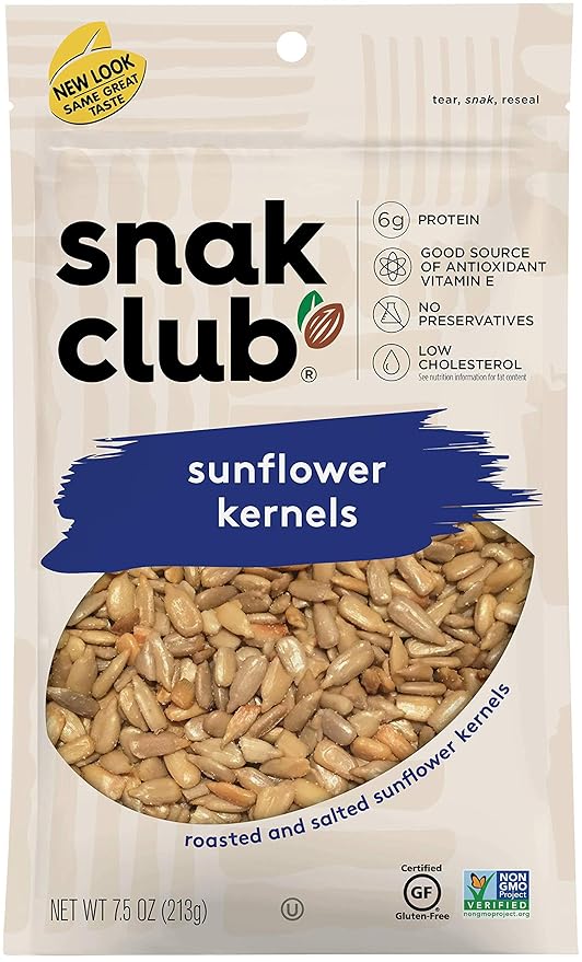 Snak Club Roasted &amp Salted Sunflower Kernels 7.5 Ounce (Pack of 6)