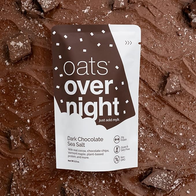 Oats Overnight Dark Chocolate Sea Salt 8 Pack &amp Chocolate Chip Cookie Dough 8 Pack - Vegan 20g Protein High Fiber Breakfast Shake - Gluten Free Non GMO Oatmeal