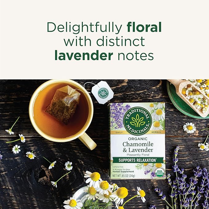 Traditional Medicinals Tea Organic Chamomile &amp Lavendar Stress Relief 96 Tea Bags (6 Pack)
