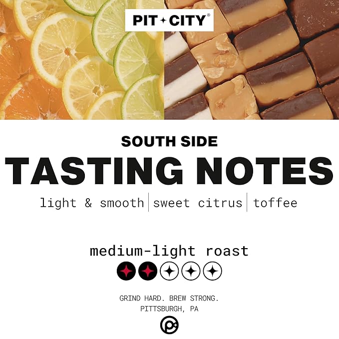 Pit City South Side Sweet Espresso Blend Medium-Light Roast Whole Bean Coffee 12oz Bag - Light &amp Smooth Sweet Citrus &amp Toffee - Premium Small Batch Roasted - Pittsburgh