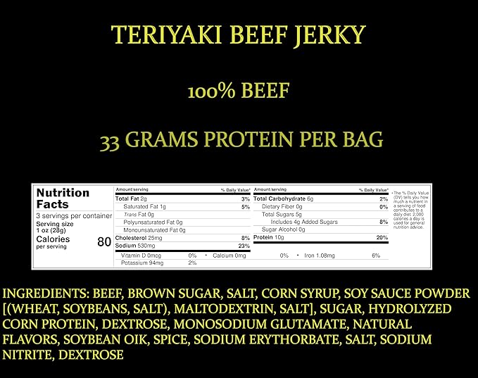Ranch House Teriyaki Beef Jerky Pack of 3 - Whole-Muscle Montana Beef Strips High Protein Snack Made in USA 3.3 Oz Each