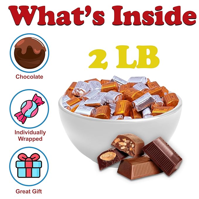 Hershey Nuggets Milk Chocolate Mix 2 Lbs Bulk Individually Wrapped Assortment Milk Chocolate and Extra Creamy with Almonds Gold and Silver Foils Miniature Truffles Variety Pack for Office Bowl W