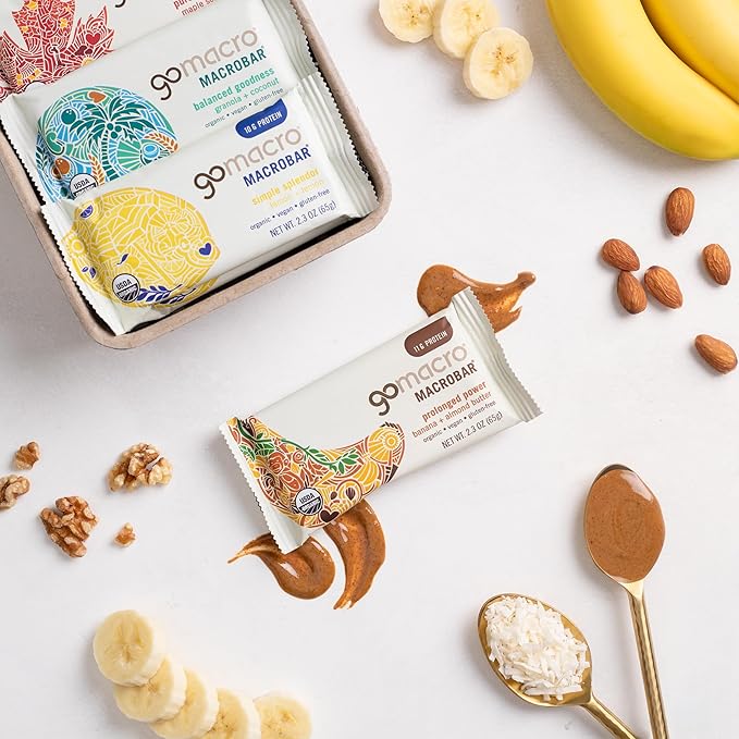 GoMacro Macrobar Organic Vegan Protein Bars Breakfast Variety Pack 12 Count