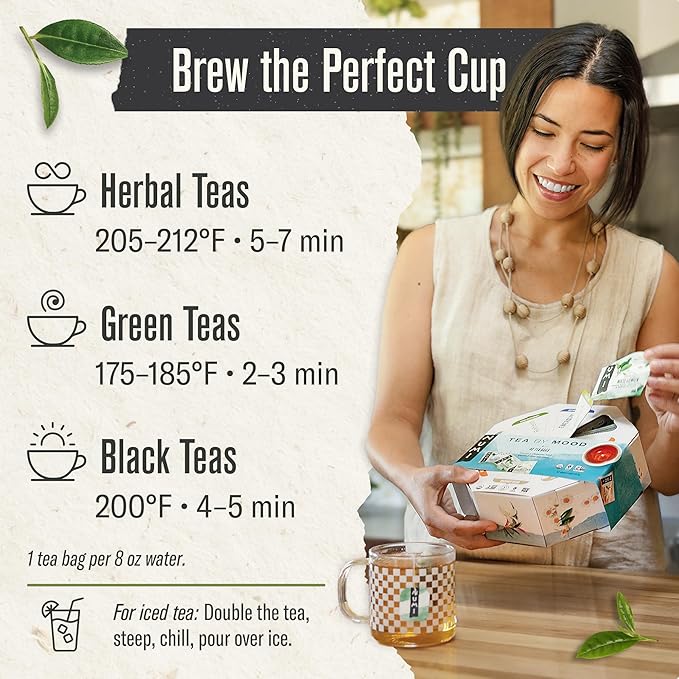 Numi Organic Tea By Mood Gift Set 40 Tea Bag Assortment Premium | Organic Black | Pu-erh | Green | Maté | Rooibos &amp Herbal Teas