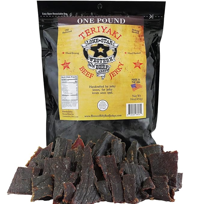 Lone Star Teriyaki Beef Jerky - 1 Pound Resealable Bag - Hickory Smoked Handcrafted Flavor - High Protein Healthy Meat Snack