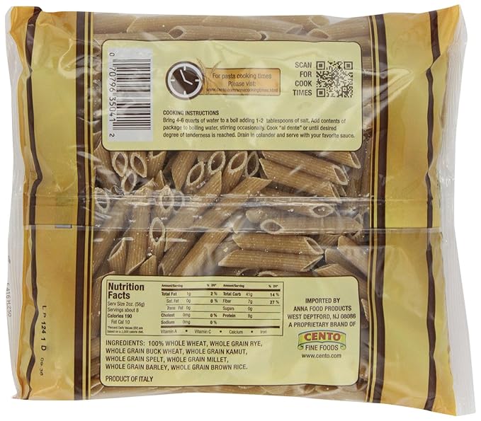 Anna Whole Wheat Penne Rigate 1 Pound Bags (Pack of 12)