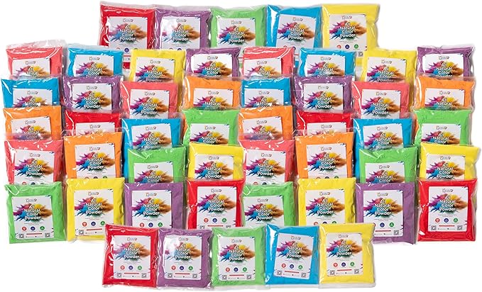Kulture Khazana All Natural Washable Biodegradable Holi Non-Toxic Color Powder 100gm Pack of 50 Perfect for Color Play