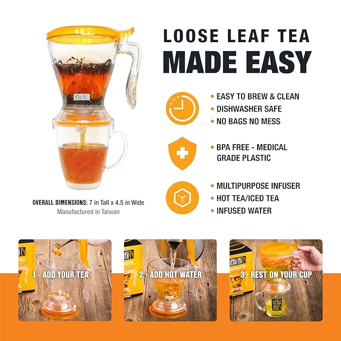 Tiesta Tea Ultimate Live Loose Leaf Kit Tea Starter Kit with High to Non-Caffeinated Blends Hot &amp Iced Brews Includes Black Green Herbal Sample Bags and 16oz Brewmaster Dispensing Infuser