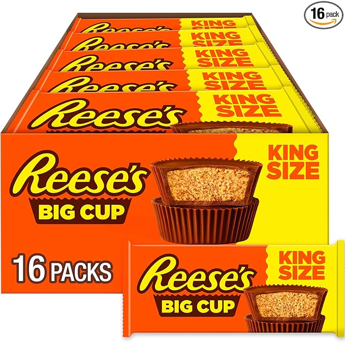 REESE'S Big Cup Milk Chocolate King Size Peanut Butter Cups Candy Packs 2.8 oz (16 Count)