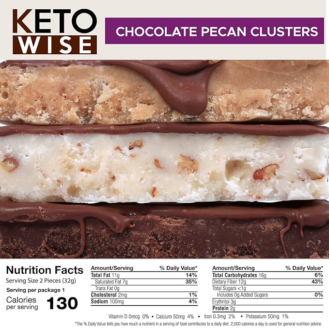 Keto Wise Fat Bombs - Chocolate Pecan Clusters - 16 packs 32g each
