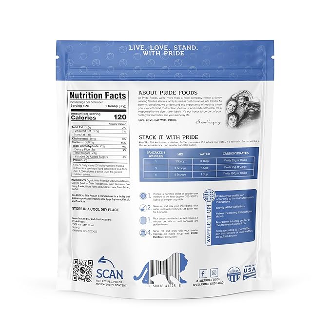 Pride Stacks Pancake &amp Waffle Mix - Organic Rice &amp Sweet Potato Blend Blueberry