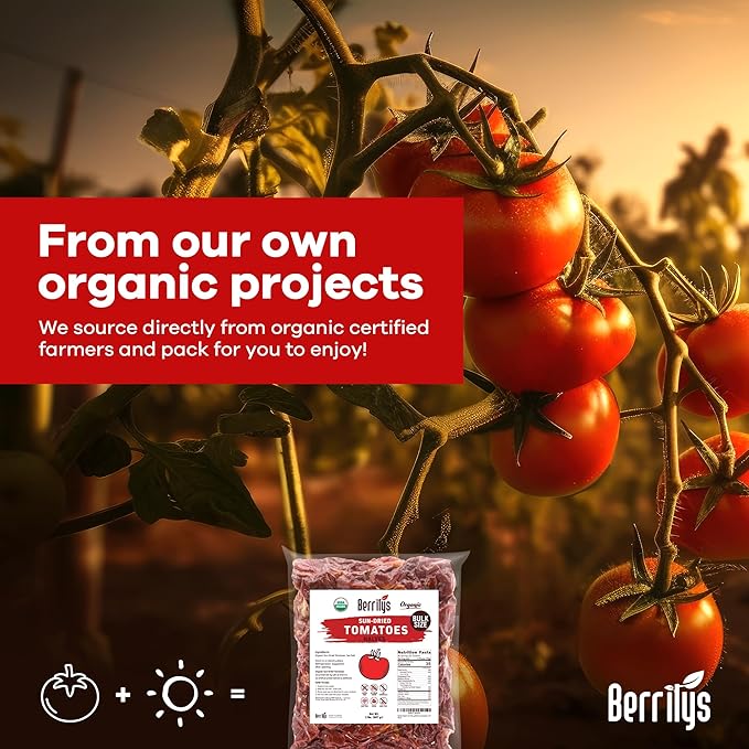 Sun-Dried Tomatoes 2 LBS USDA Organic Berrilys No Sulfur No Preservatives Seasalt is used as natural preservative Raw Non-GMO Great Ingredient for Baking and Cooking