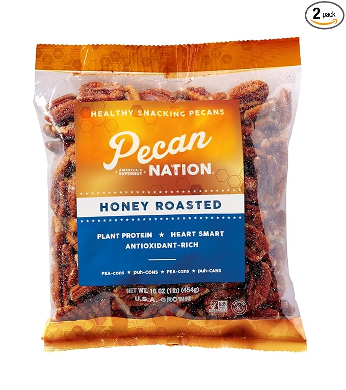 Pecan Nation Honey Roasted Georgia Pecans 32 oz. Natural No Preservatives Anti-oxidant Rich Non-GMO Irresistible Healthy Snacking Pecans for Adults and Kids