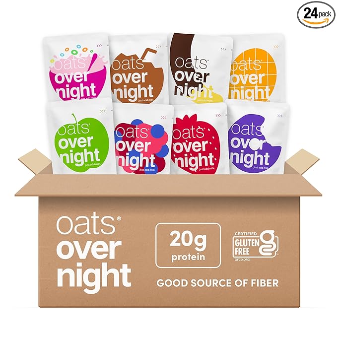 Oats Overnight Fruit Variety Pack - High Protein High Fiber Breakfast Protein Shake - Gluten Free Oatmeal Non GMO High Protein Oatmeal - Fruity Cereal Chocolate Covered Banana &amp More (24 Pack)