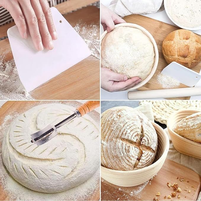 Banneton Bread Proofing Basket Banneton Basket Set Sourdough Proofing Basket Round Proofing Bowls Handmade Rattan Baskets and Liners (Oval &amp Round Baking Set)