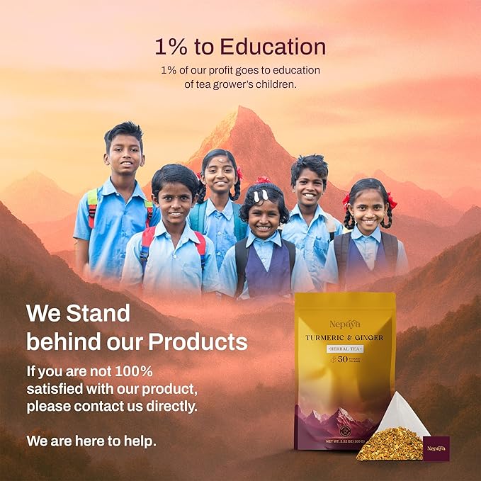 Turmeric Ginger Herbal Tea Bag 50 Count Pyramid Tea Bags From the Himalayas Caffeine Free Gluten Free warm and spicy Taste biodegradable Tea Bags