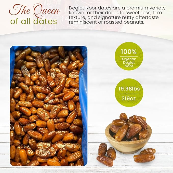 Organic Pitted Dates | 100% Algerian Deglet Noor| Certified ORGANIC NON-GMO VEGAN KOSHER naturally sweet and Gluten-free NO sugar added NO sulfurs or preservatives Nut-Free. (19.84 BULK)