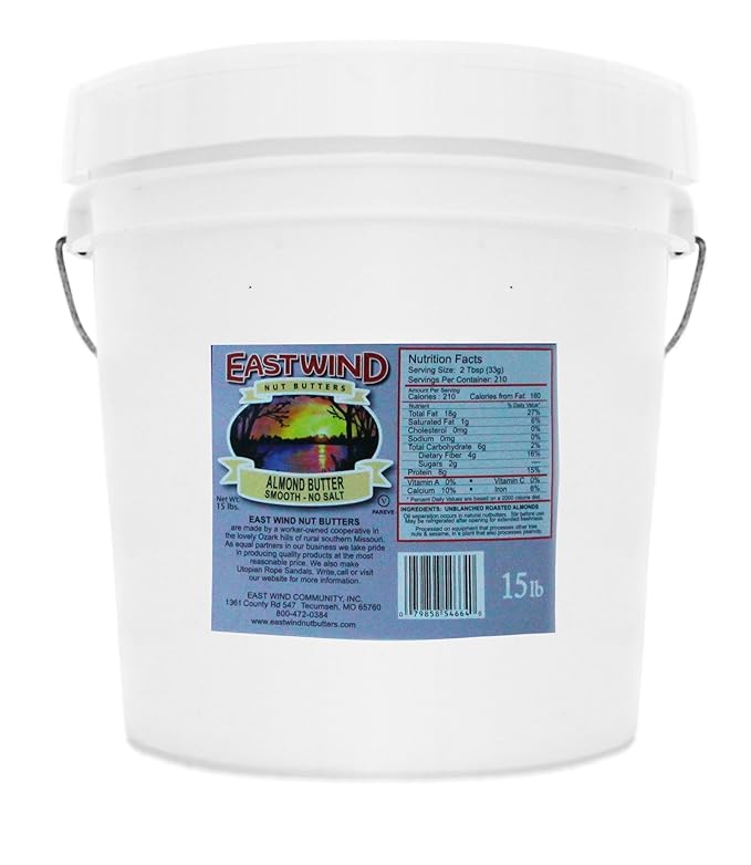 East Wind Smooth Almond Butter No Salt 15lb. Tub