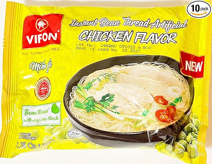 Instant Bean Thread Noodles Artificial Chicken Flavor 1.75 Oz 10 Packs