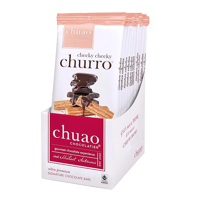 Chuao Chocolatier Cheeky Cheeky Churro Dark Chocolate Gourmet Bars | For Gift Baskets Birthday Thank You Care Package | 12 Pack 2.8 oz Each