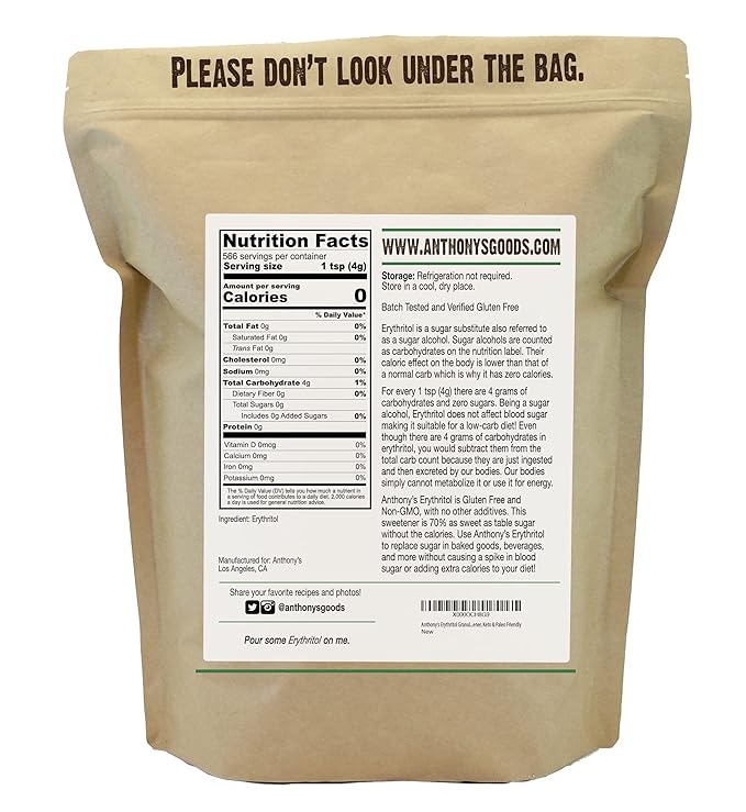 Anthony's Erythritol Granules 5 lb Non GMO Sweetener Keto &amp Paleo Friendly