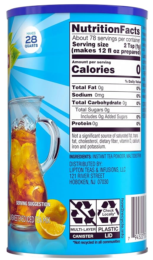 Lipton Unsweetened Iced Tea Mix Sugar-Free Black Tea 28 Quarts Each (Pack of 4) Made from Real Tea Leaves Instant Cold Brew Zero Calories 112 Quarts Total