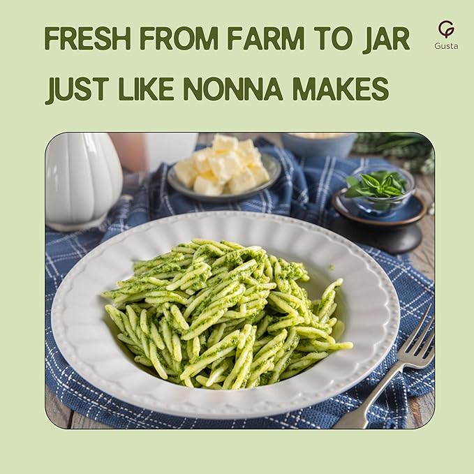 Imported Italian Fresh Basil Pesto Sauce - Extra Creamy - Extra Virgin Olive Oil Cheese &amp Nuts - Delicious &amp Authentic Pasta Sauce and Spread - Home Made Style - 6.35 oz Glass Jar