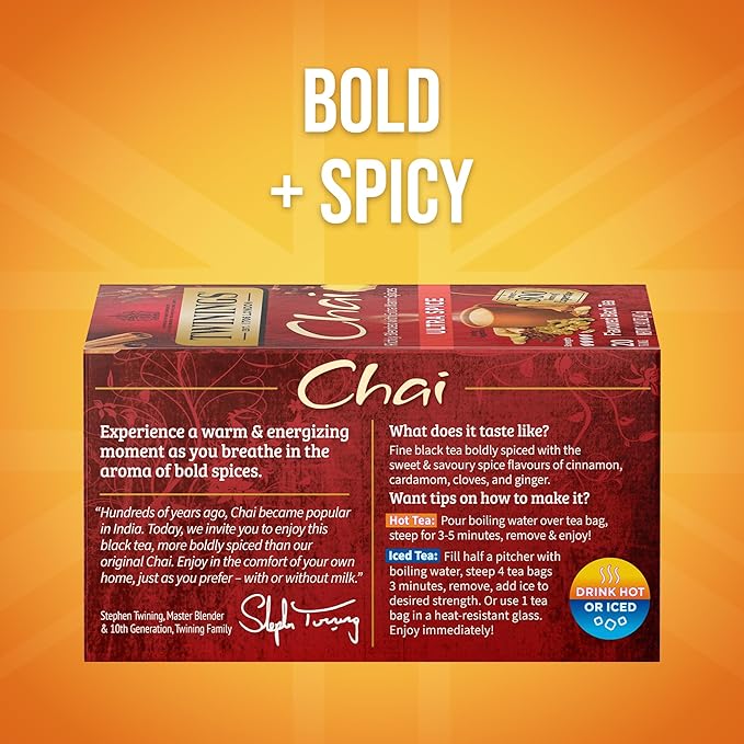 Twinings Ultra Spice Chai Individually Wrapped Bags 20 Count (Pack of 6) Sweet Savoury Spices Caffeinated Enjoy Hot or Iced 120 Teabags