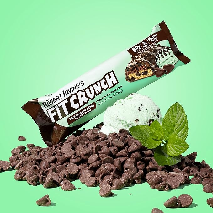 FITCRUNCH Full Size Protein Bars 6-Layer Baked Bar 7g of Sugar Gluten Free &amp Soft Cake Core (12 Bars Mint Chocolate Chip)
