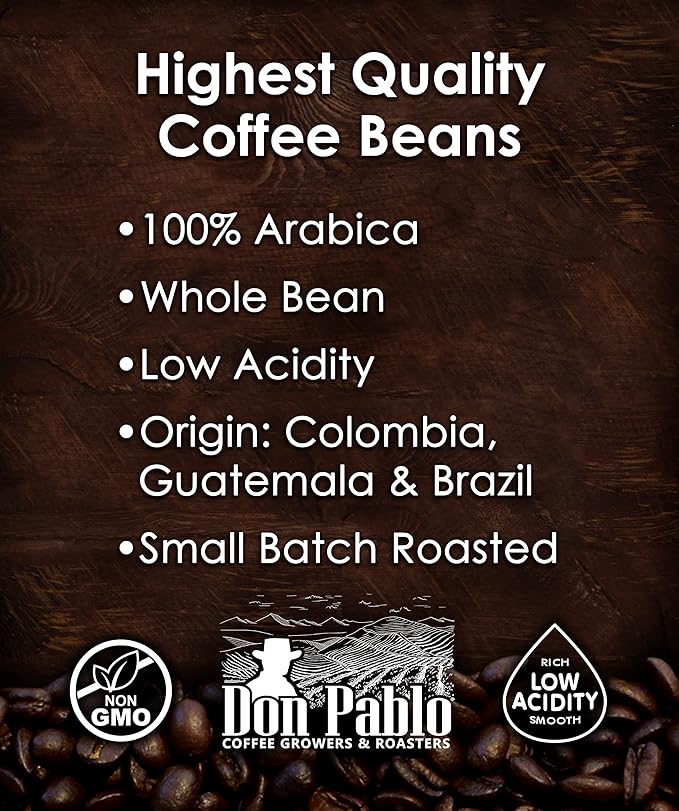 Don Pablo Gourmet Coffee - Signature Blend - Medium Dark Roast - Whole Bean Coffee - 100% Arabica Beans - Low Acidity and Non-GMO (80 Ounce Original)